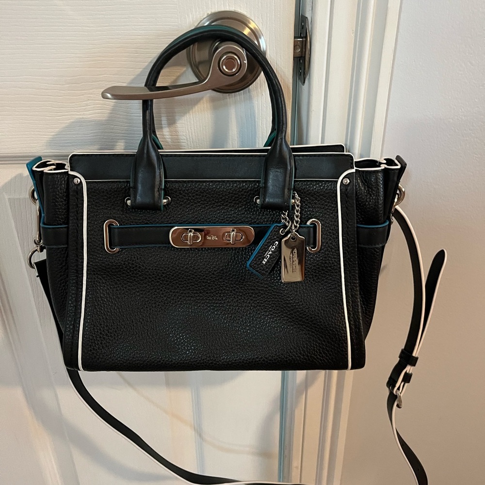 Coach Black Leather Satchel with Silver Accents